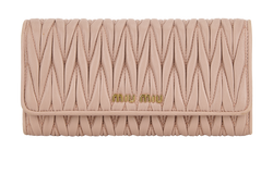 Miu Miu Matelassé Long Wallet, Leather, Pink, 245, B, 3*